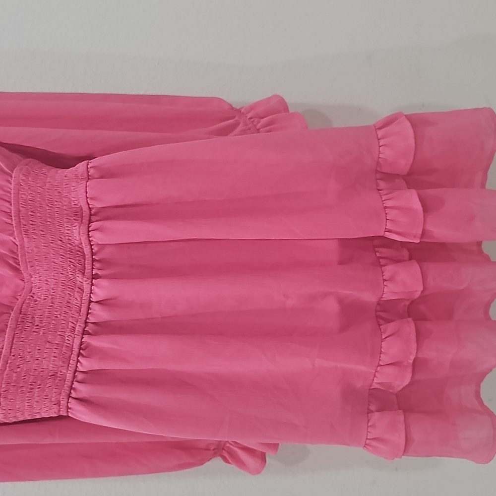 ZESICA Deep V Neck Knot Front Smocked Wiast Mini Dress Size L - Picture 5 of 13